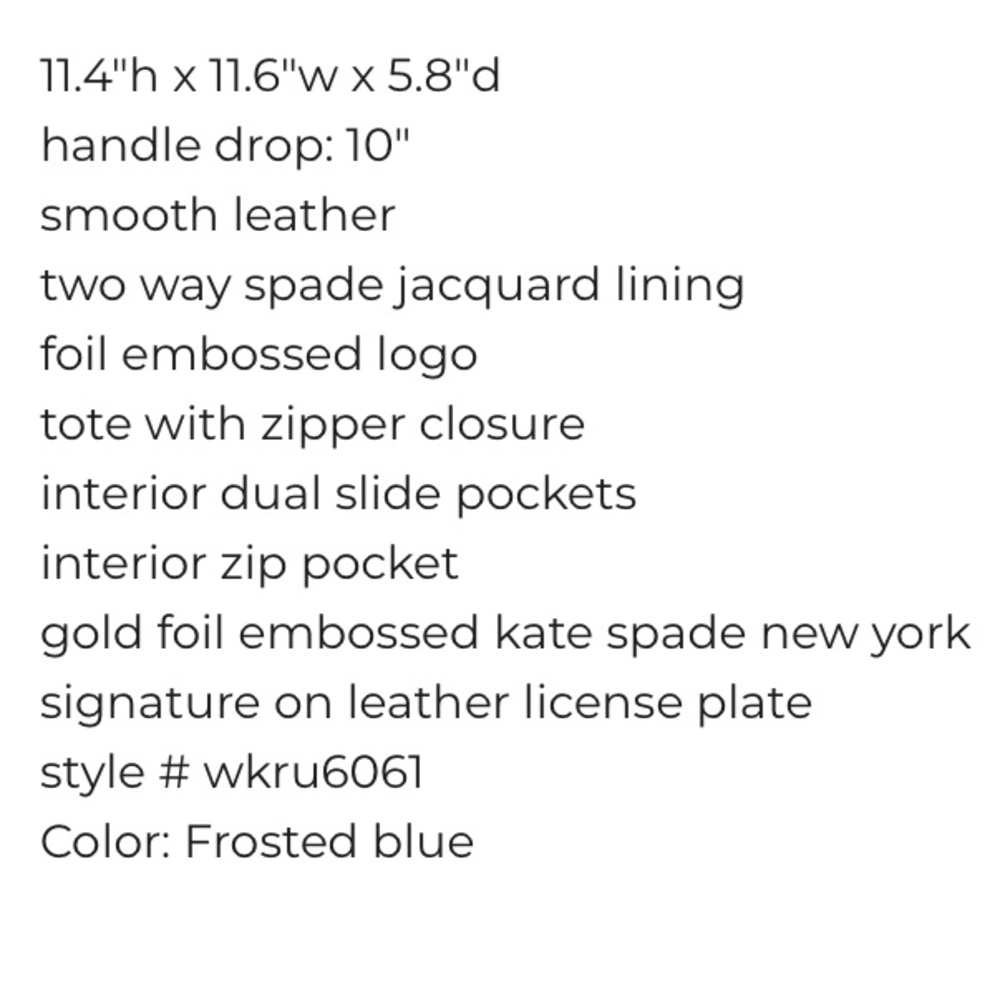 Kate Spade ♠️ Rosa medium tote frosted blue - Picture 7 of 9